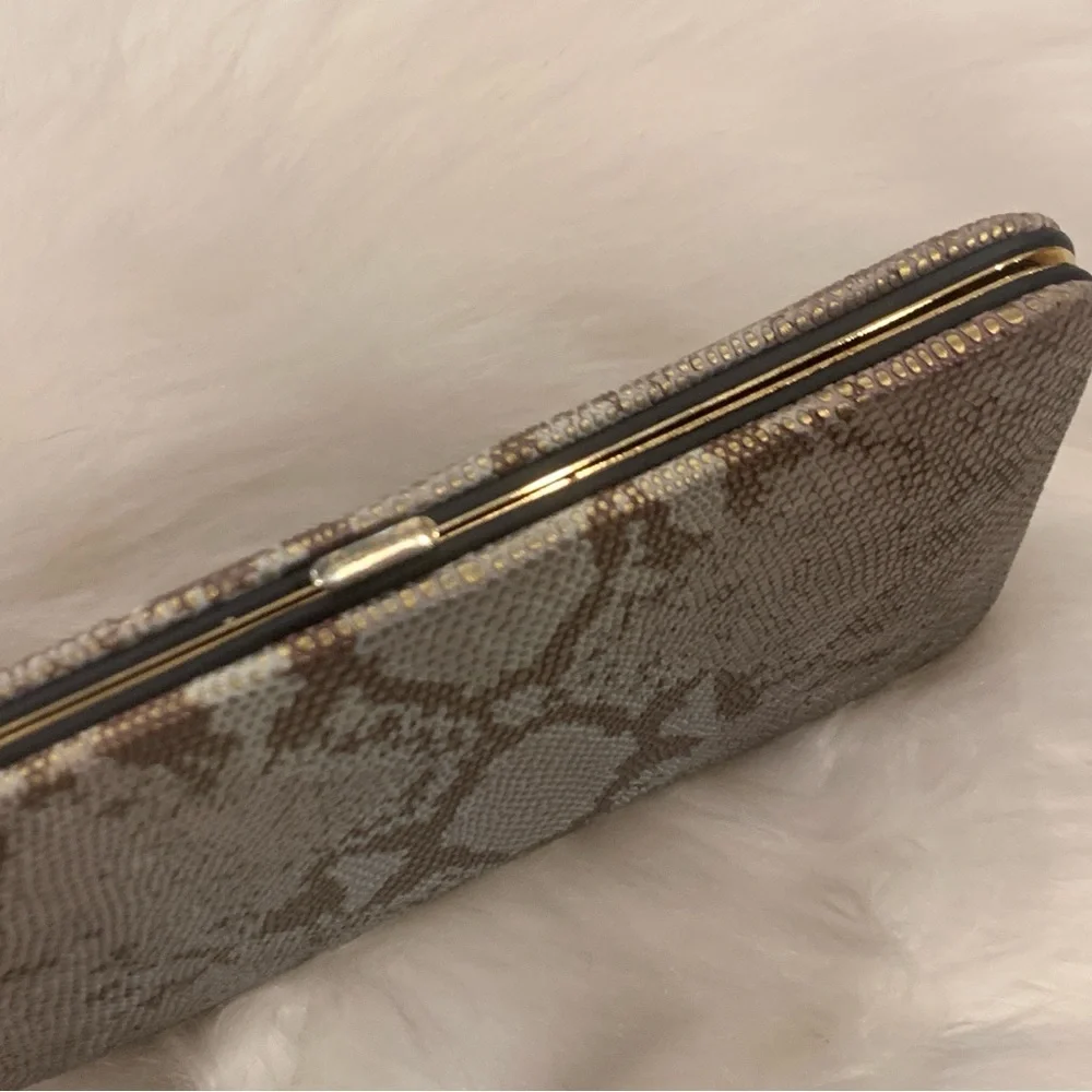 Sondra Roberts Animal Print Snakeskin Gold Interior Clutch